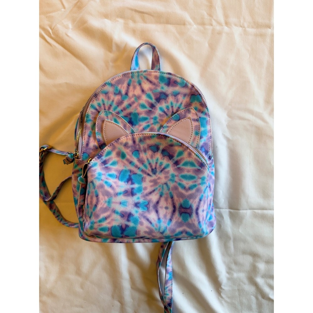 Under One Sky Tie Dye Mini Backpack Cat Ears Purple Blue Zippered Small Bag